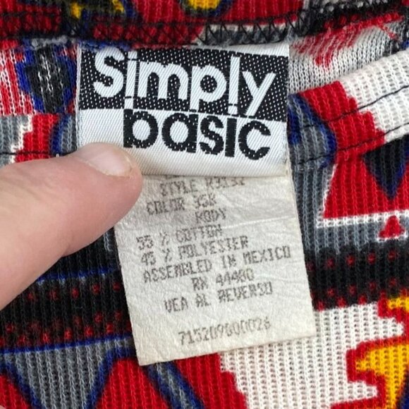 Simply Basic Womans T-Shirt Size Small Colorful Aztec Pattern with Stain Hippie - Picture 4 of 6